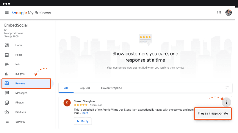 Flag a review section on google my business