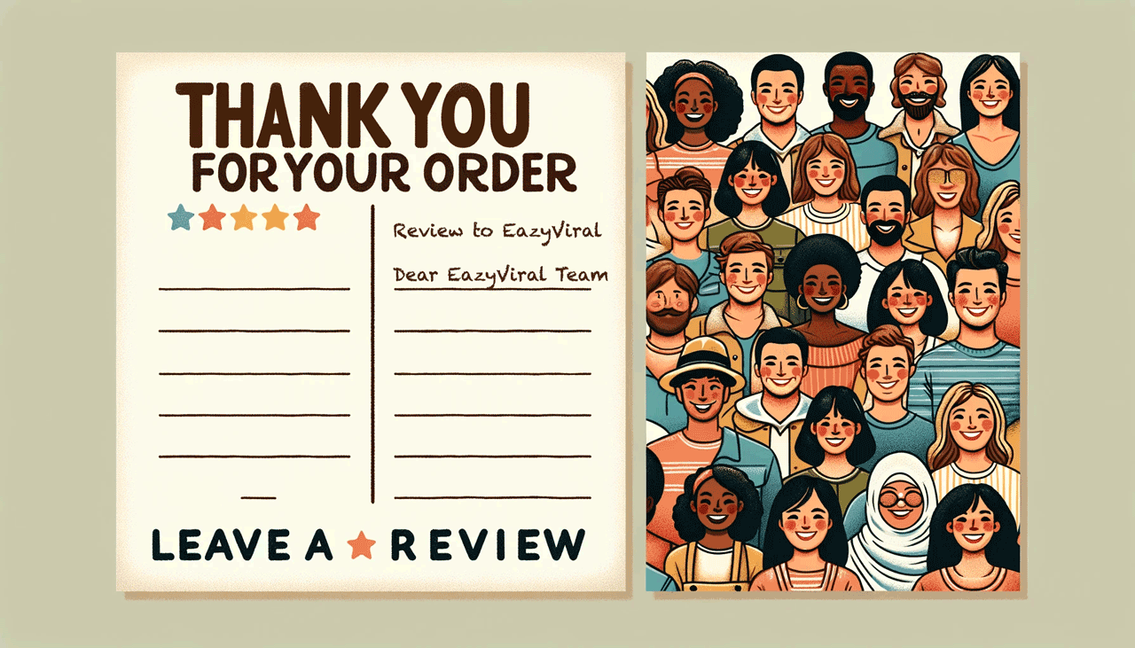 Postcard written Thank You for your order and ask customer to leave a review