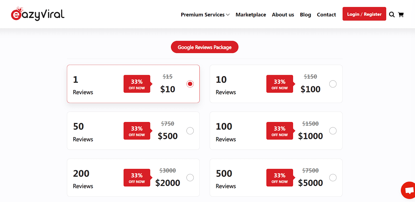 EazyViral sreenshot of price list on service Google Reviews