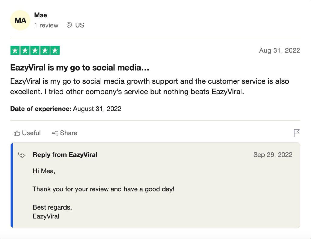 Responded a customer review on Trustpilot